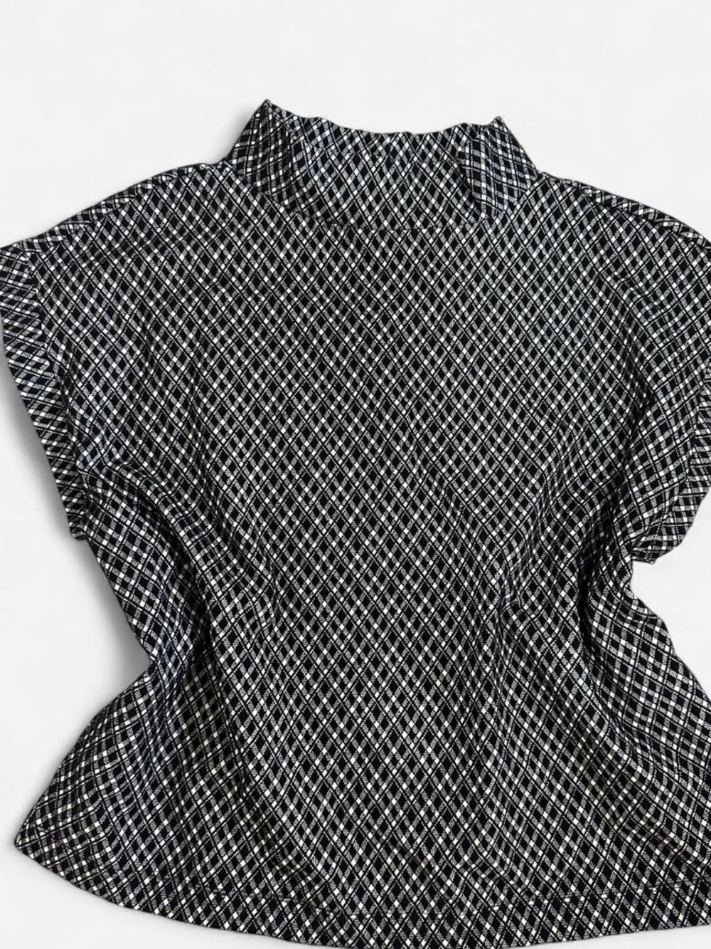 Ann Taylor Black and White Check Mock Neck Top